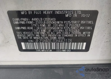 2013 Subaru Forester 2.5X Premium из США, поврежденный, VIN JF2SHADC7DH442178